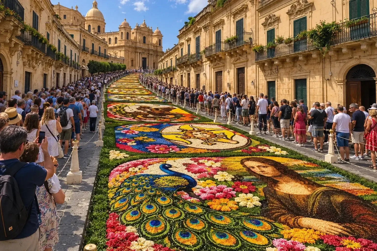 Via Nicolaci a Noto, vestita per l'Infiorata