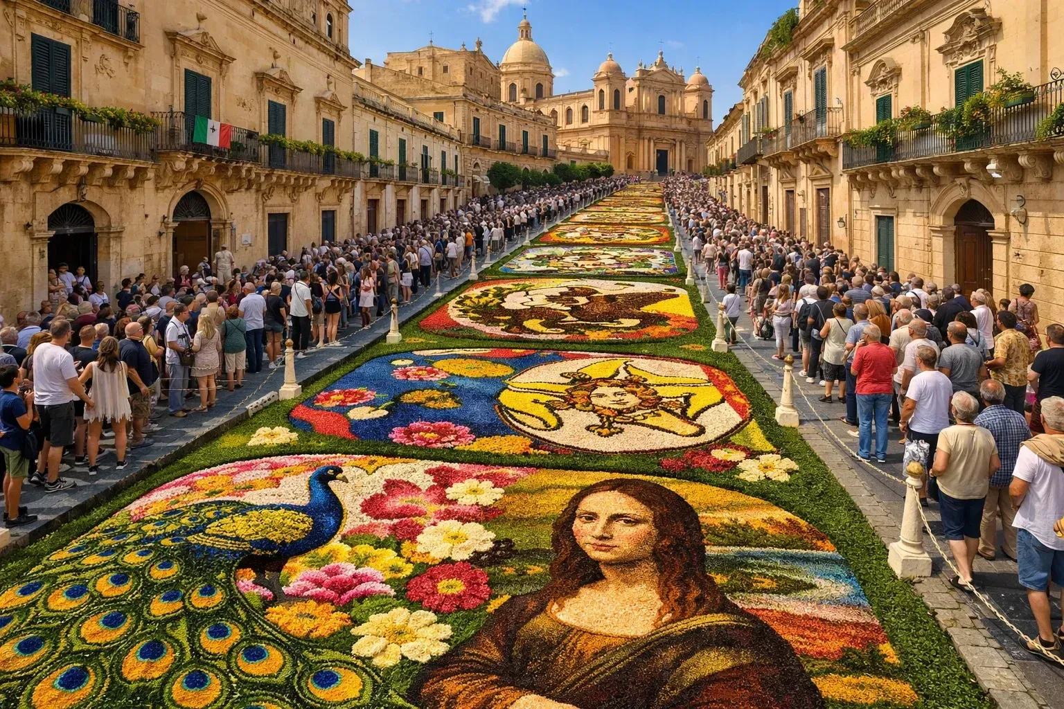 Via Nicolaci a Noto, vestita per l'Infiorata